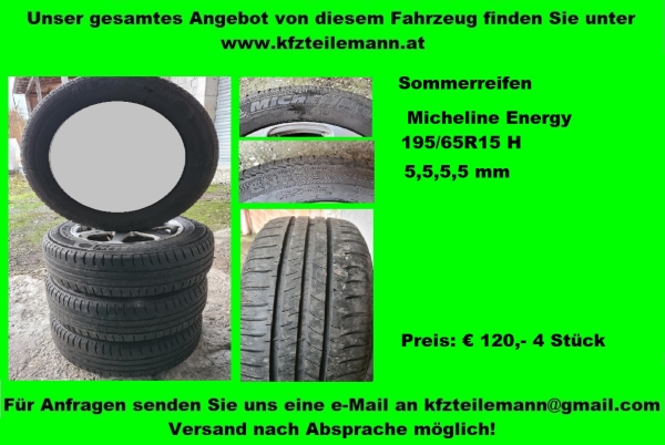 Sommerreifen Kompletträder Alu 7x15 5x100 195/65R15H Micheline